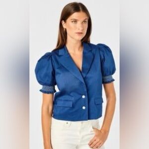 Cartolina Nantucket Navy Blue Pia Blazer Cotton Puff Sleeve top Size S NWOT